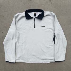 Vintage 90s Nautica Competition 1/4 Zip Fleece Pullover Sweater Off White Size L